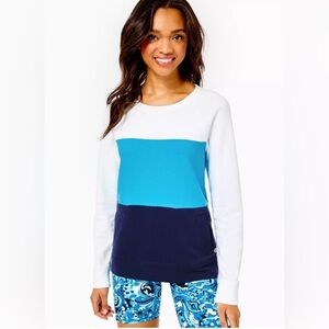 Lilly Pulitzer Beach Comber Sweatshirt Color Block in White, Teal and Navy